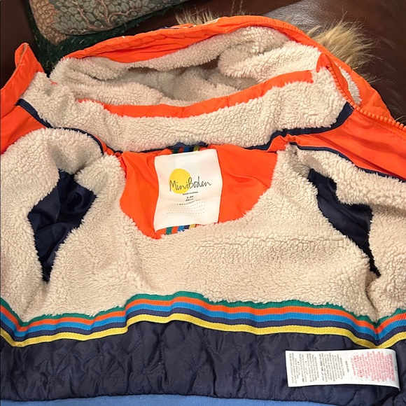 Mini Boden Orange Tiger Puffer Jacket with Faux Fur - Picture 3 of 3